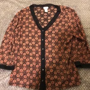 Lace black and brick red blouse